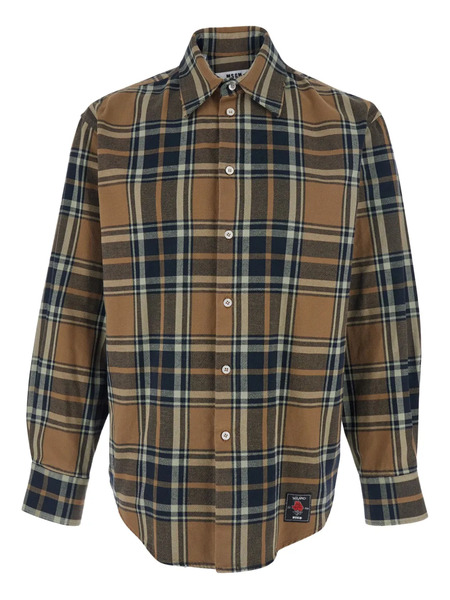  Msgm Camicia A Quadri Con Logo - Marrone 