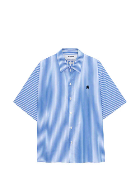  Msgm Camicia A Righe A Maniche Corte - Blu 