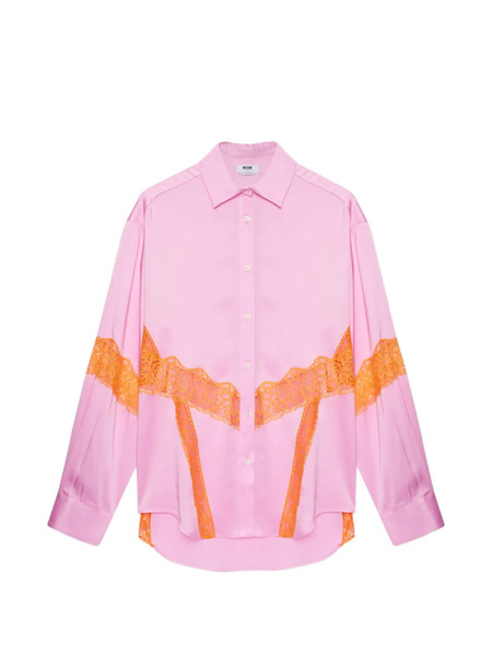  Msgm Camicia Con Inserti In Pizzo - Rosa 
