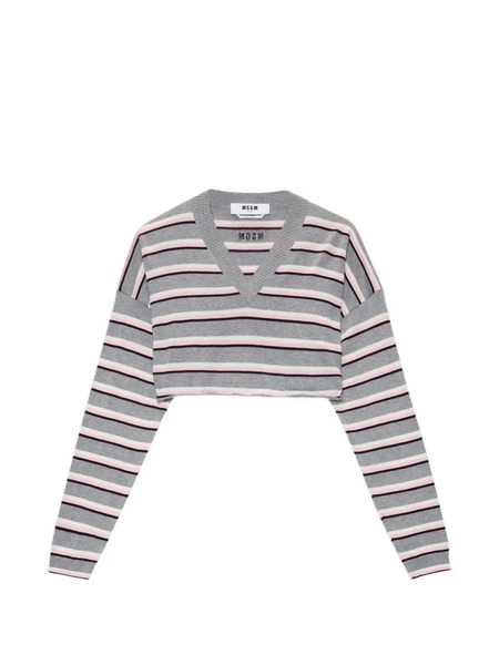 Msgm Maglione A Righe Con Scollo A V - Grigio 