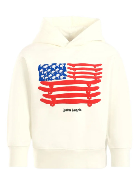  Palm Angels Kids Felpa Skateboard Flag Con Cappuccio - Bianco 