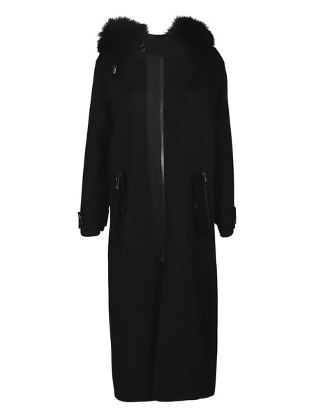  P.a.r.o.s.h. Cappotto Con Cappuccio E Finiture In Pelliccia - Nero 