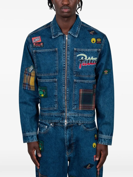  Patta Giacca Denim Con Design Patchwork - Blu 