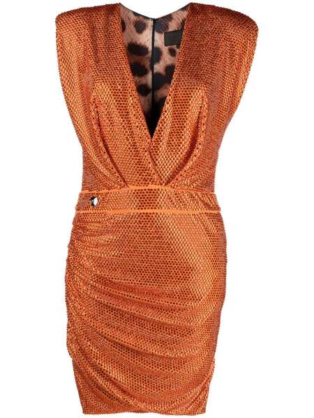  Philipp Plein Abito Aderente Con Strass - Arancione 