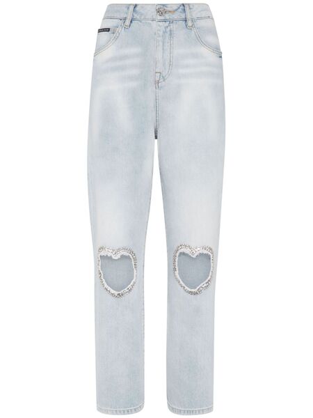  Philipp Plein Jeans Dritti Con Applicazione - Blu 