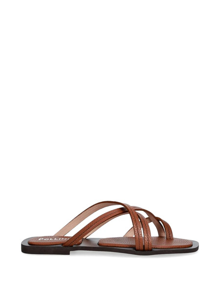  Pollini Strappy Pebbled-effect Slides - Marrone 