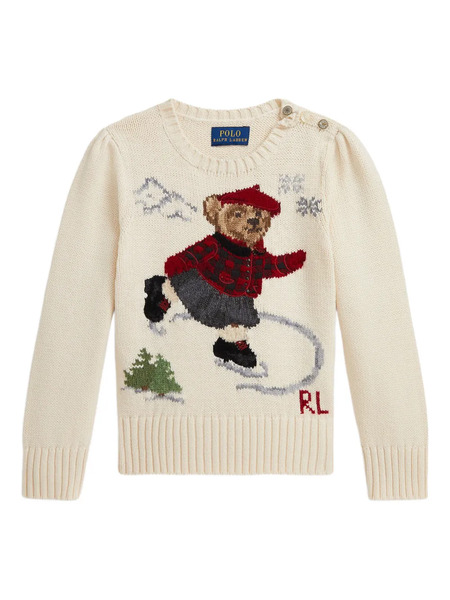 Polo Ralph Lauren Kids Maglione In Cotone Con Intarsio Orsetto Sui Pattini Da Ghiaccio - Toni Neutri 