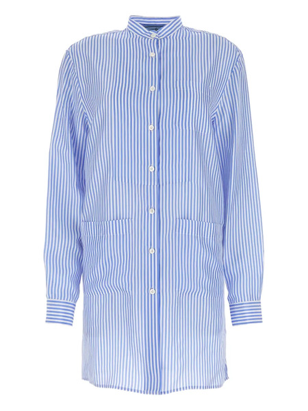  Prada Camicia A Righe In Seta - Blu 