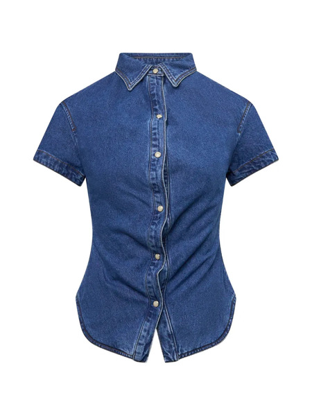  Pushbutton Camicia Denim A Maniche Corte - Blu 