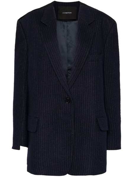  Pushbutton Giacca Con Orlo Sfilacciato - Blu 