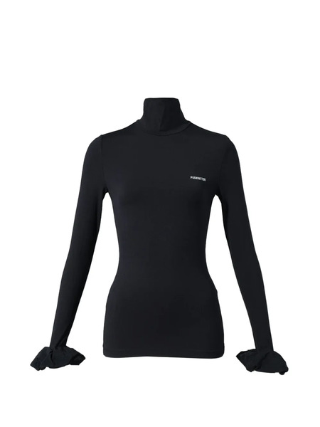  Pushbutton Top Con Maniche Elasticizzate - Nero 