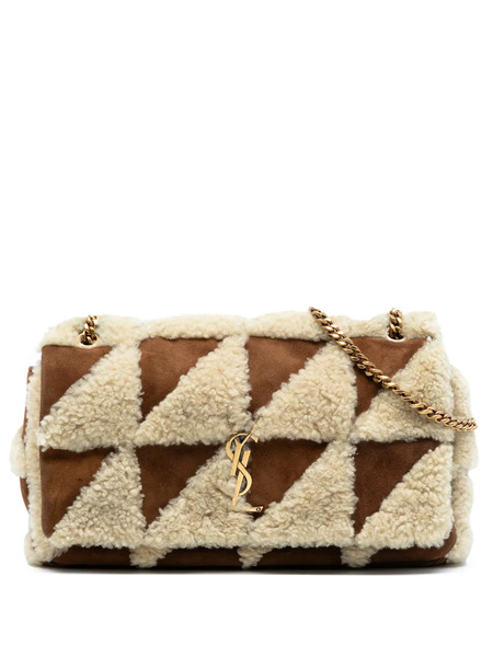  Saint Laurent Pre-owned Borsa A Spalla Jamie Media In Pelle Scamosciata E Shearling Con Design Patchwork 2022 - Marrone 