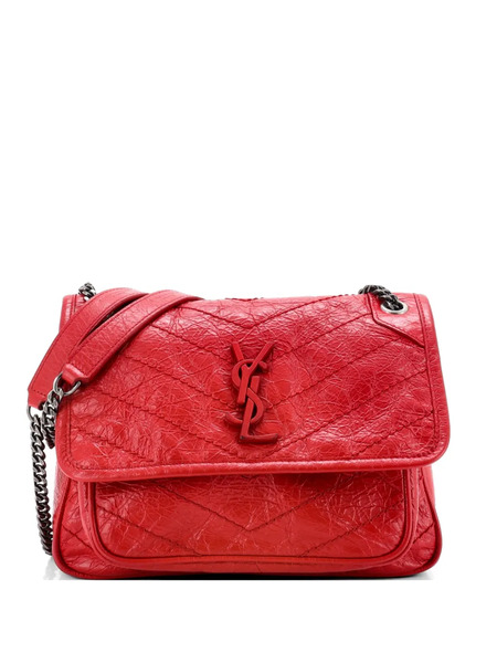  Saint Laurent Pre-owned Borsa A Spalla Niki Matelassé Baby In Pelle Con Motivo Chevron Con Battente E Catena - Rosso 