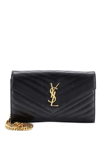  Saint Laurent Pre-owned Borsa A Tracolla Classic Monogram Media In Pelle Matelassé Con Motivo Chevron - Nero 