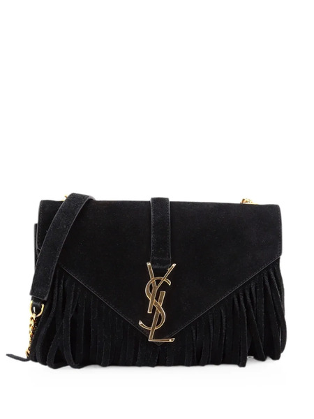  Saint Laurent Pre-owned Borsa A Tracolla Classic Monogram Piccola In Pelle Scamosciata Con Frange - Nero 