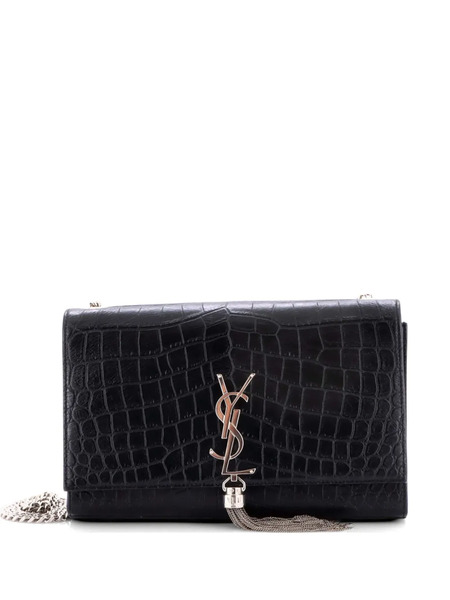  Saint Laurent Pre-owned Borsa A Tracolla Media Classic Monogram In Pelle Goffrata Effetto Coccodrillo Con Nappa - Nero 
