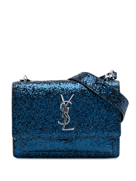  Saint Laurent Pre-owned Borsa A Tracolla Sunset Piccola In Pelle Con Glitter E Monogramma 2016 - Blu 