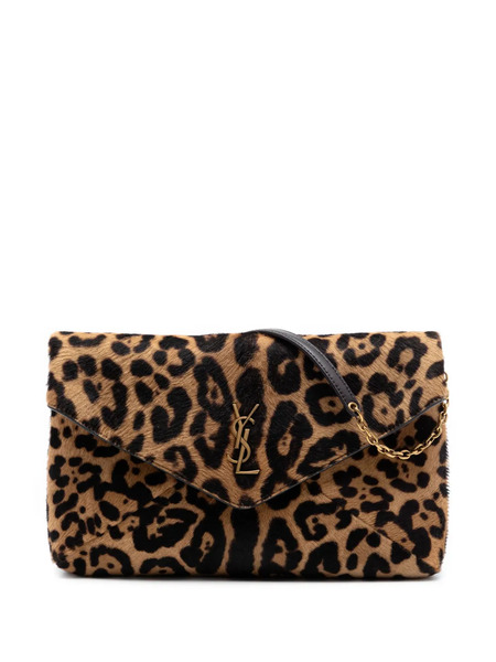  Saint Laurent Pre-owned 2025 Large Pony Hair Leopard Print Cassandre Pouch On Chain Shoulder Bag - Marrone 