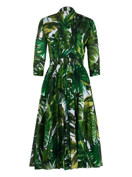 Samantha Sung Abito Midi Aster Con Stampa Palm Tree - Verde 