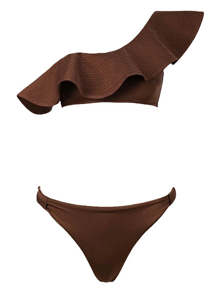  Sofia Erhan Bikini Monospalla Con Ruches - Marrone 