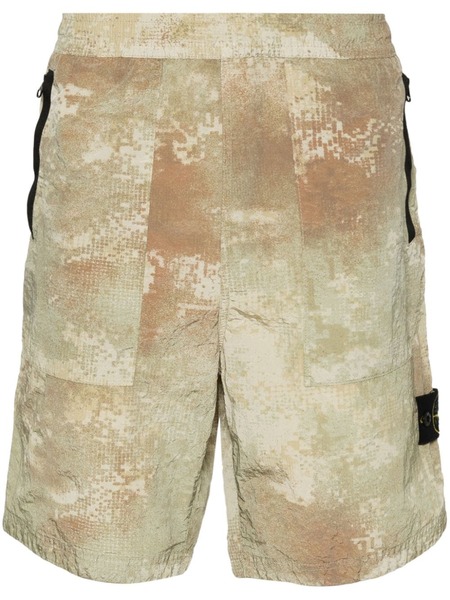  Stone Island Shorts Sportivi Con Stampa - Verde 