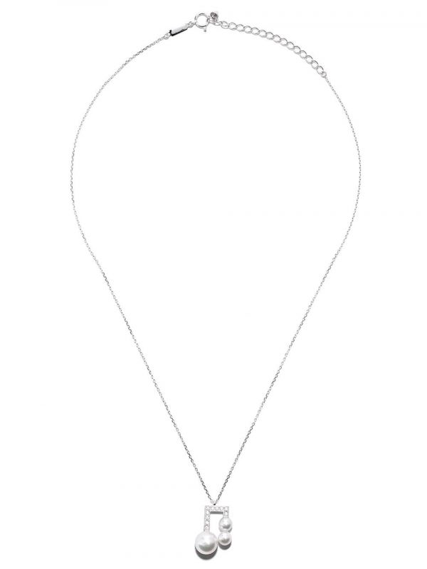  Tasaki Collana Con Pendente In Oro Bianco 18kt, Diamante E Perla Akoya Balance Note Collection Line - Argento 