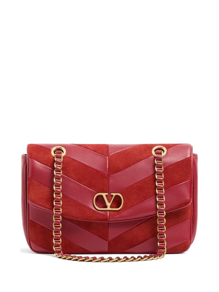  Valentino Garavani Borsa A Spalla Djuna Media In Pelle Scamosciata E Nappa Con Motivo Chevron - Rosso 
