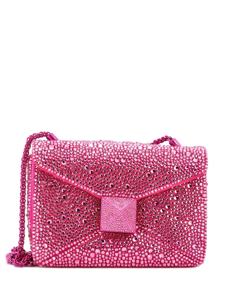  Valentino Garavani Pre-owned Borsa A Spalla One Stud Piccola In Pelle Scamosciata Con Cristalli, Catena E Battente - Rosa 