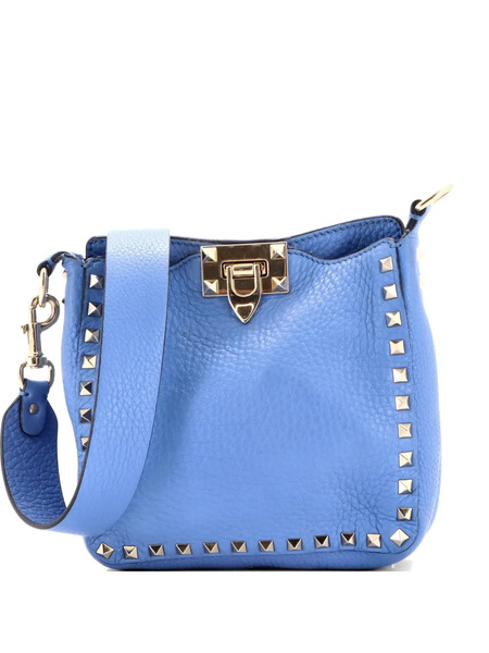  Valentino Garavani Pre-owned Borsa Messenger Rockstud Flip Lock Mini In Pelle Con Battente E Tracolla - Blu 
