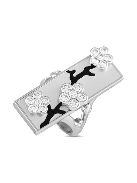  Van Cleef & Arpels Pre-owned Anello Miroir Des Eaux In Oro Bianco 18kt Con Diamanti E Onice - Argento 