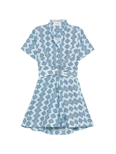  Verandah Abito Corto Bawa Con Ruches - Blu 