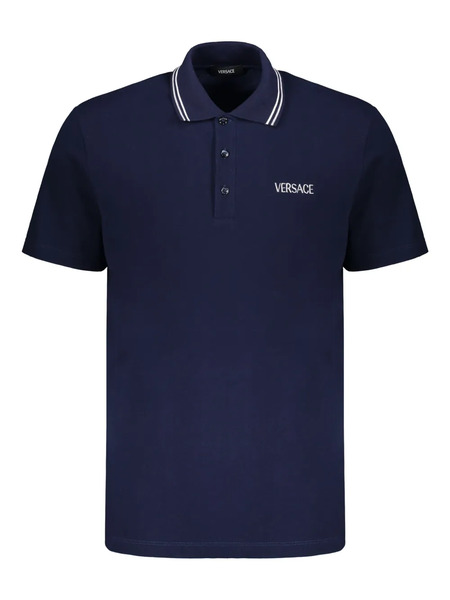  Versace Polo In Cotone Con Ricamo Logo - Blu 