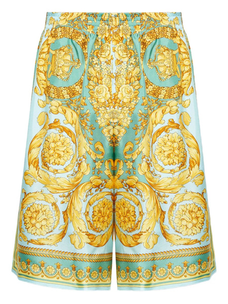  Versace Shorts In Seta Con Stampa Barocco - Verde 
