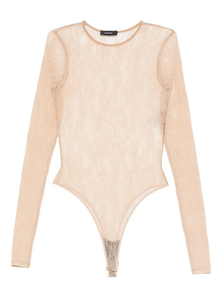 Wardrobe.nyc Body A Maniche Lunghe Con Pizzo - Toni Neutri 