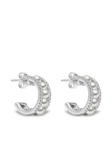  Yoko London Orecchini A Cerchio Eclipse In Oro Bianco 18 Carati Con Diamanti E Perle Akoya - Argento 
