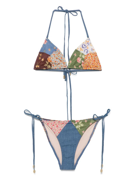  Zimmermann Set Bikini Con Design Patchwork - Blu 