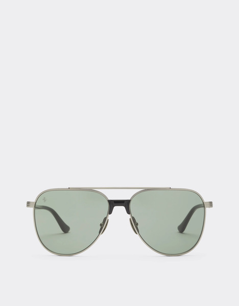  Ferrari Occhiale Da Sole Ferrari In Titanio Color Argento Opaco E Acetato Con Lenti Verde Scuro - Male Occhiali Da Sole Silver Os 