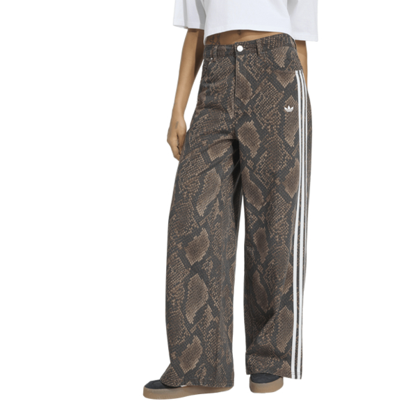  Adidas Snake Print Denim Loose Trousers Donna - Pantaloni Marrone - Taglia 70b / Fr 85b - Jersey Di Cotone 
