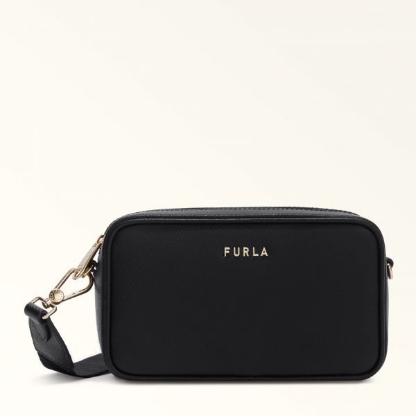  Furla Classic Borsa A Tracolla Nero Nero Pelle Di Vitello Andromeda + Tracolla Con Design Triangolo Donna 