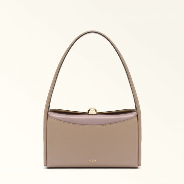  Furla Nicole Borsa Boston M Stucco Gray Grigio Pelle Di Vitello Notte + Pelle Di Vitello Sidney Donna 
