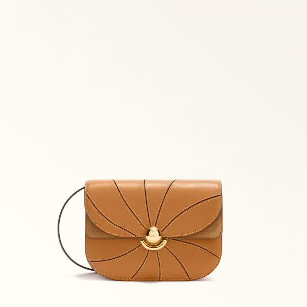  Furla Sfera Borsa A Tracolla S Tabacco Marrone Pelle Di Vitello Girandola Roma Liscia + Camoscio Donna 