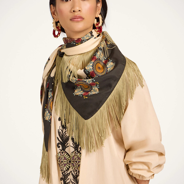  La Doublej Foulards & Scarves Women - Fringe Triangle Scarf Nucleus Placée Off White One Size 100% Silk 