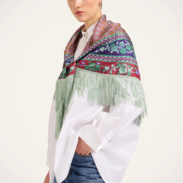  La Doublej Foulards & Scarves Women - Reversible Fringe Foulard 90 Regalia Placée Red One Size 100% Silk 