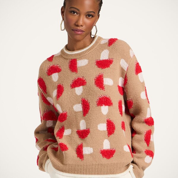  La Doublej Knitwear Women - Fun-guy Sweater Camel & Red S 46% Acrylic 34% Alpaca Wool 14% Polyamide 6% Polyester 