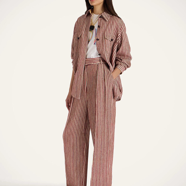  La Doublej Shorts & Pants Women - Brooklyn Pants Color Block Red & Beige S 44% Linen 37% Viscose 18% Cotton 1% Polyester 