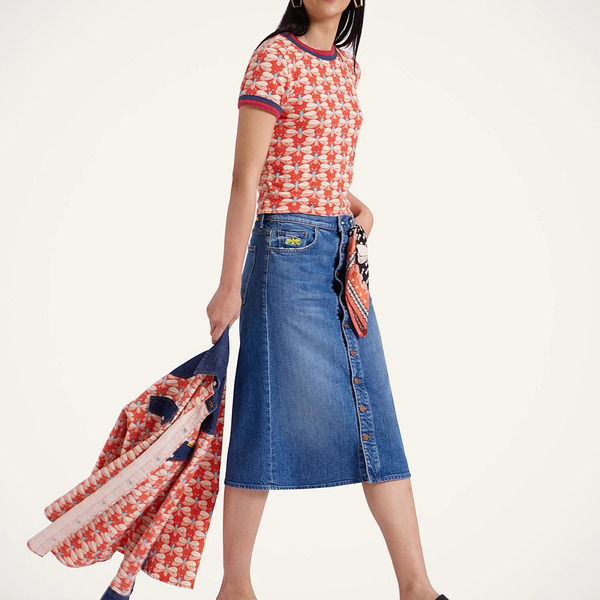  La Doublej Skirts Women - The Button Front Vagabond Midi Skirt Family Affairs Blue 27 98% Cotton 2% Elastane 