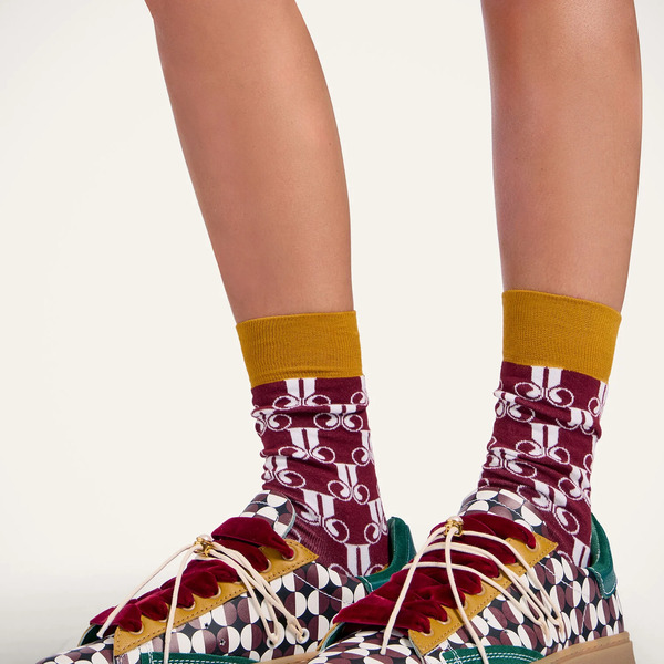  La Doublej Small Accessories Women - All Time Socks La Doublej Monogram Bordeaux One Size 80% Cotton 18% Polyamide 2% Elastan 