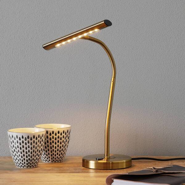  Trio Lighting Trio Lighting Lampada Da Tavolo Led Curvabile Curtis, Ottone Antico 