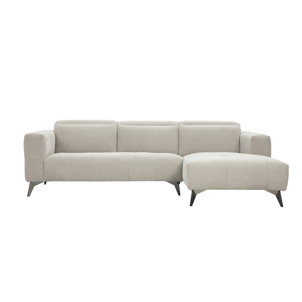  Miliboo Divano Ad Angolo Destro 3 Posti Con Poggiatesta Regolabili In Tessuto Ciniglia Beige E Metallo L236.5 Cm Norell 