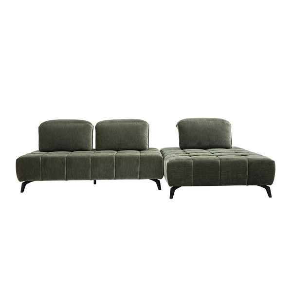  Miliboo Divano Modulabile 4 Posti Con Poggiatesta Regolabili In Tessuto Effetto Velluto Verde Kaki E Metallo Nero Olmo 